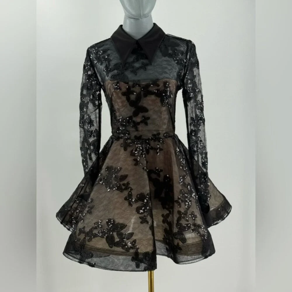 🆕 BRONX & BANCO 🧿 NWOT Maraya Jasmine Black Sequin Lace Mini Dress, Sz XS US 2 - Picture 3 of 15